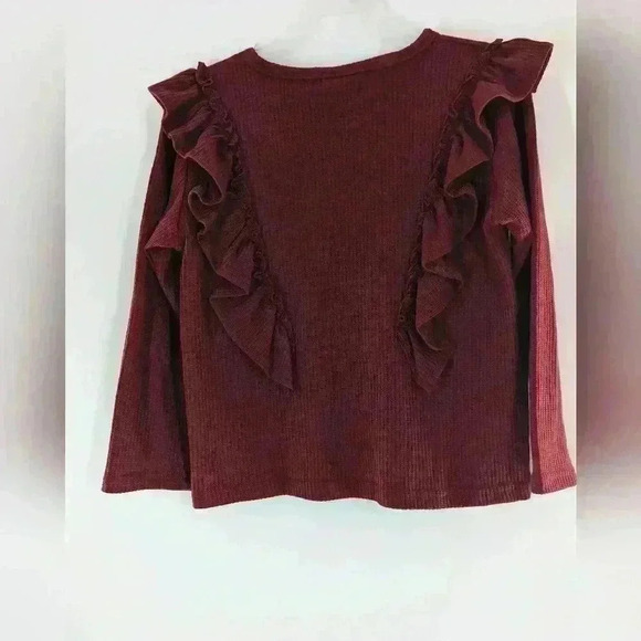 Maroon Wine Red Girls Long Sleeve Ruffle Dressy Top Size 8 - Picture 5 of 7